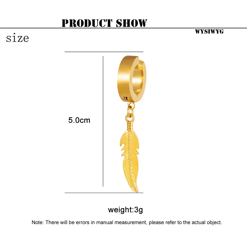 Trend Stainless Steel Feather Ear Clip For Man Women Korean Fashion Design Leaf Hoop Earrings Punk On Drop Piercing Ear Jewelry 6