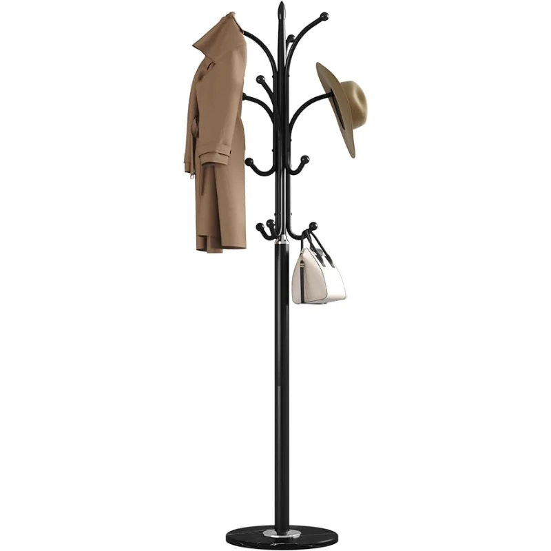 

HOMEFORT Metal Coat Rack Stand,Free Standing Hat Hanger with Marble Base,Hall Tree with 12 Hooks for Hanging Hat,Clothes,Bag