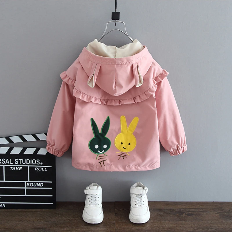 

2023 New Autumn Girls Jacket Children Clothing Hoodie Baby Kids Coat Rabbit Zipper Long Sleeve Cotton Clothing