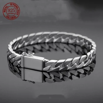 100% S925 Sterling Silver Bracelet 7MM 8MM 10MM Punk Argent 925 Silver Jewelry Never Fade Men Jewelry Gifts Past Test 1