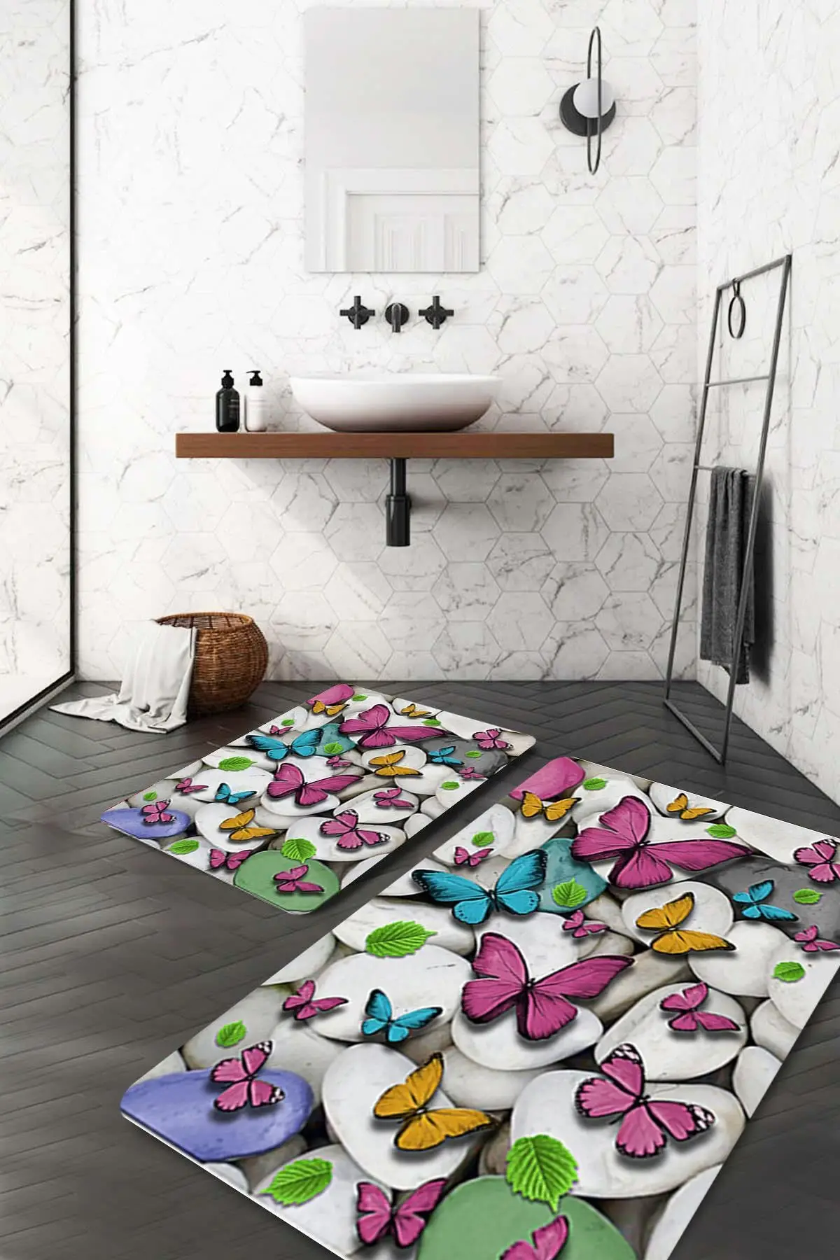 Stones And Butterflies Bath Mat Non-Slip Carpet Sink Tub Side Rug Shower Room High Quality decorative | Дом и сад