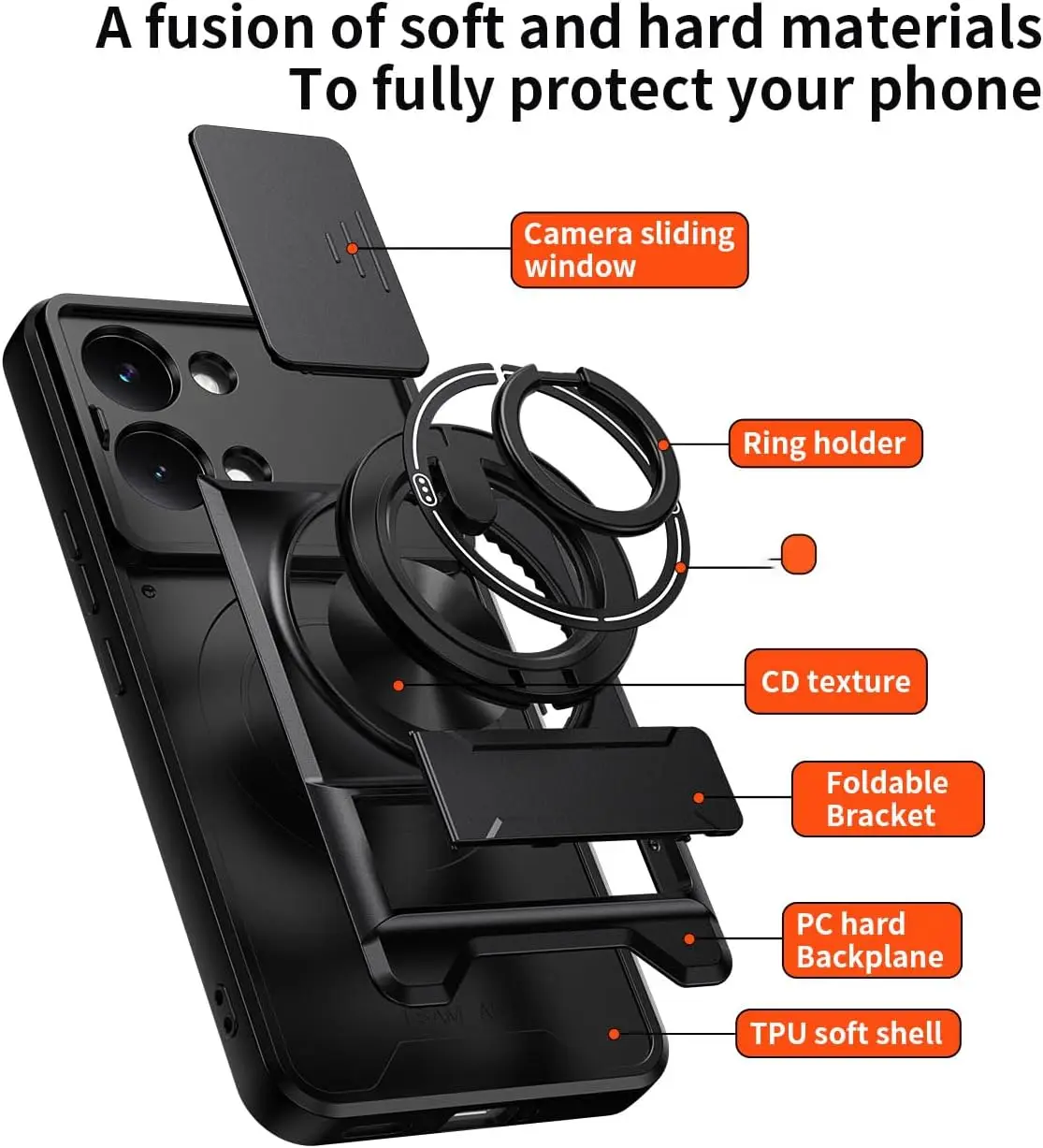Magnetic Stand Armor Case with Slide Camera Protector and Kickstand
