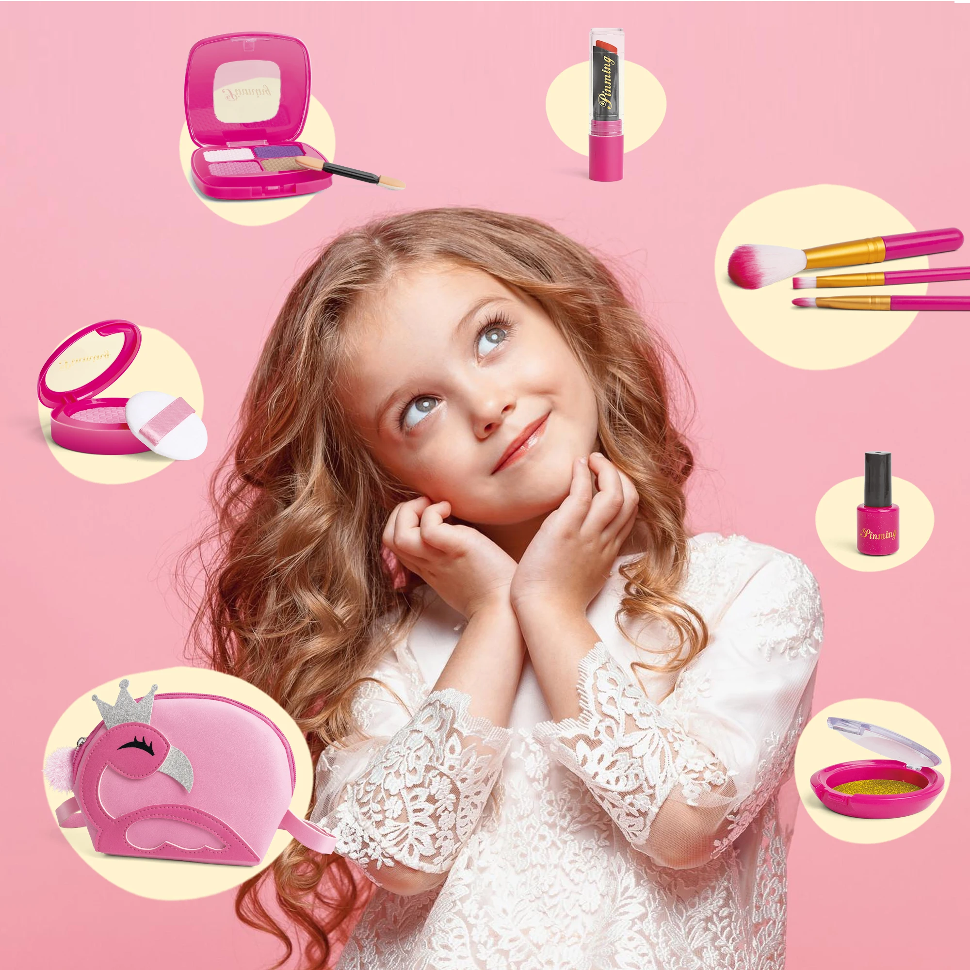 Kids Makeup Cosmetics Playing Bag Princess Makeup Toys Doll Playset Lipstick Eyeshadow Safety Non Toxic Brush For Girl Gifts 3