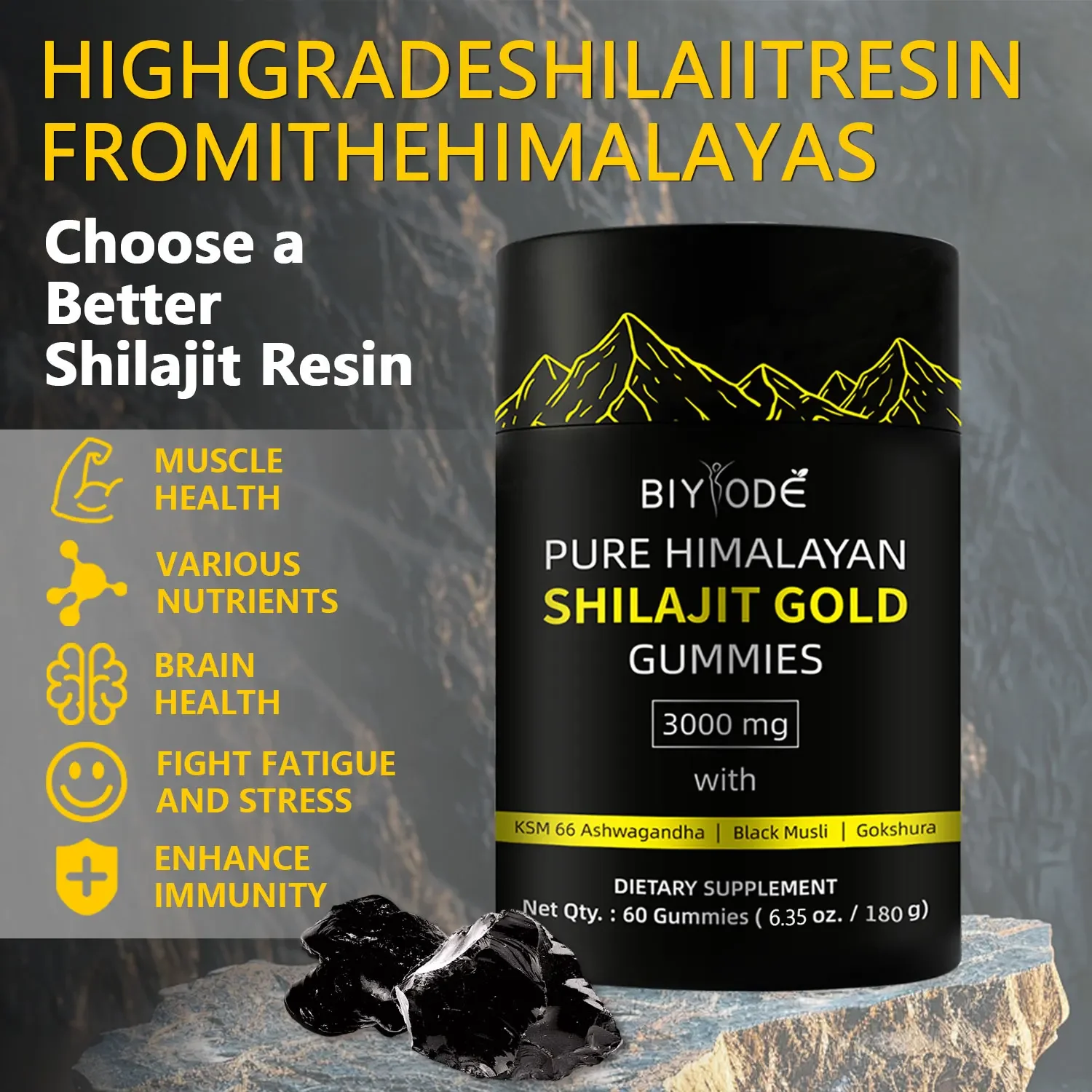 1 bottle of Himalayan Shilajit resin gummies to increase energy relieve fatigue and supplement nutrition
