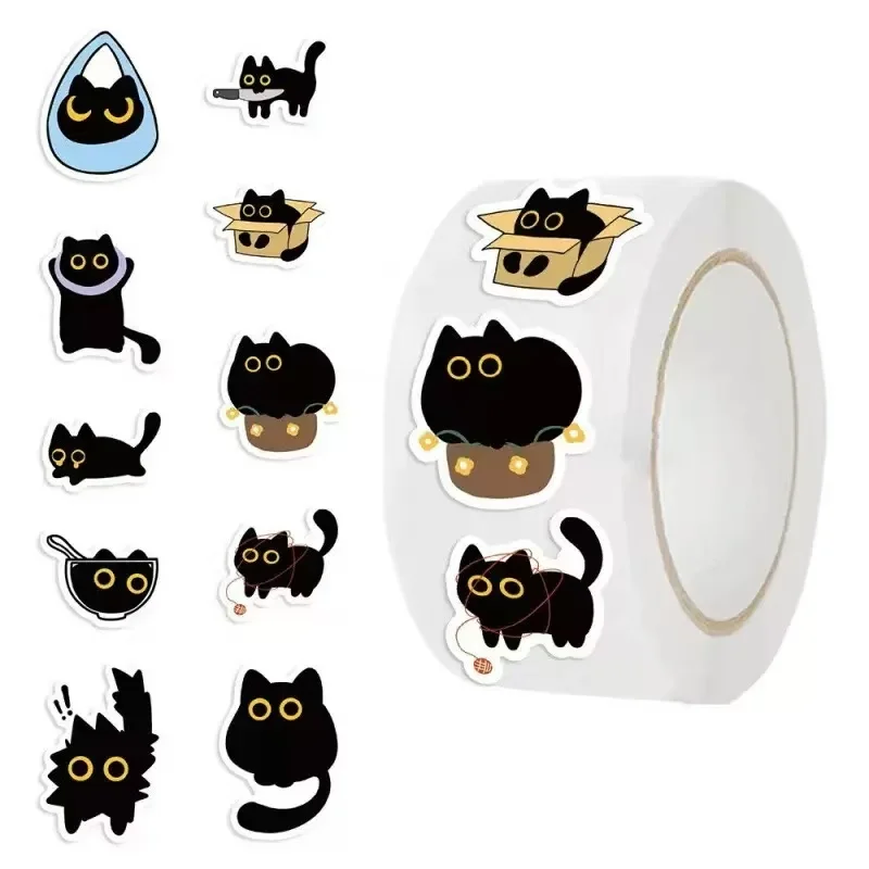 500pcs/roll 귀여운 고양이 낙서 데칼 선물 장식 스티커 노트북 물병 수하물 전화 케이스 DIY 씰 스티커