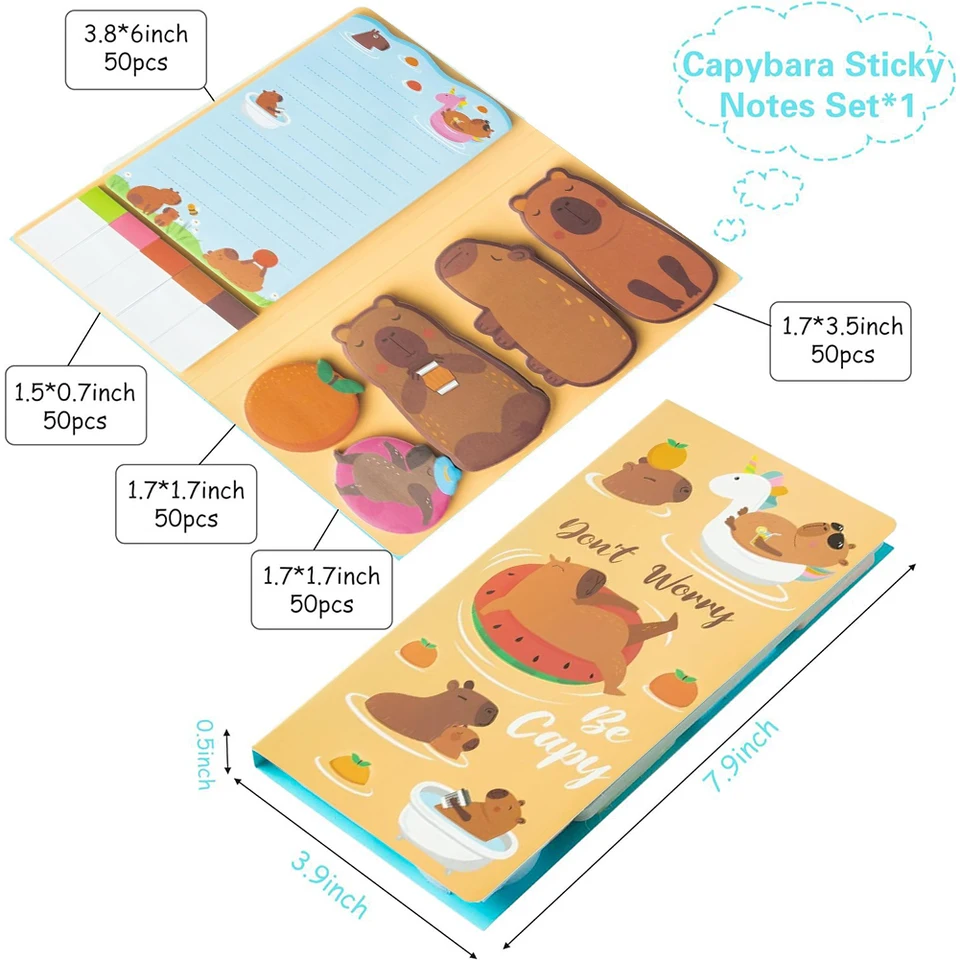 Capybara Cartoon Sticky Notes Set for Kids