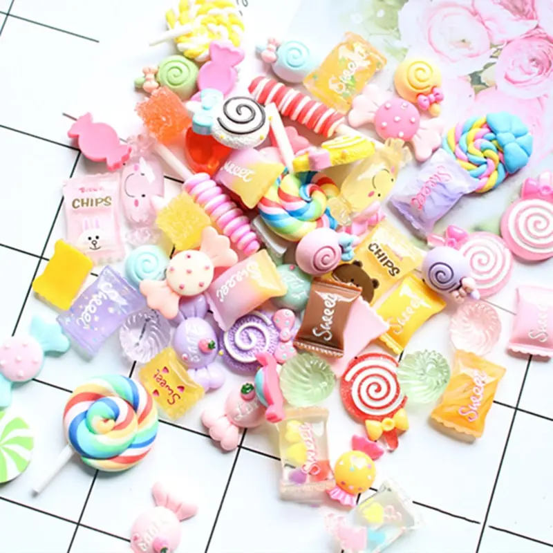 Candy Resin Ornaments 30Pcs Random Mixed Candy Resin Ornament Accessories For Art Decorations Assorted Colors and Shape