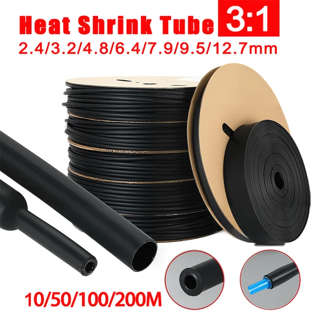 10/50/100M 3:1 Dual Wall ความร้อนแขนกาวเรียงราย Shrinkable Tube Wrap ชุดสายไฟหลอด 2.4/3.2/4.8/6.4/7.9/9.5/12.7 มม. 1