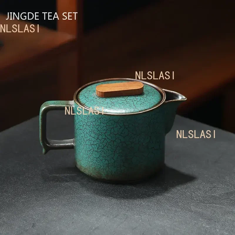 Japanese Ceramics Tea Pot Retro Kiln Alteration Solid Wood Handle Filter Teapot Household Porcelain Beauty Kettle Tea Set