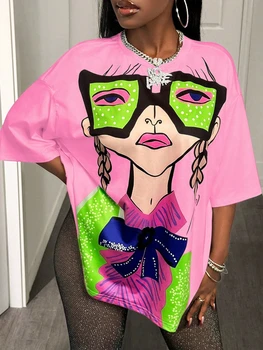 BamGleam Oversized T-shirt Loose Casual Hip-Hop Style Graphic Printed Women T-Shirt Summer Fashion Y2k Ladies Clothes Female Tee 1