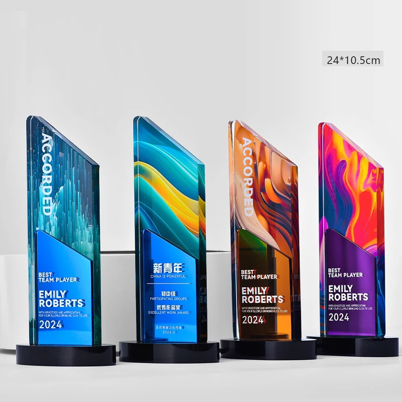 Customized Crystal Trophy, Color Printing Prize Sports Annual Meeting Awards Outstanding Employee Souvenir, Home Decoration, 1Pc