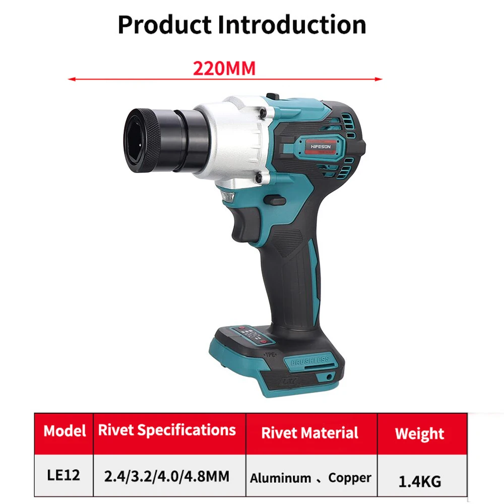 Brushless Riveting Gun Powerful Electric Rivet Nut Machine Kit with Riveter Heads Automatic Electric Riveter Set Riveting Tool