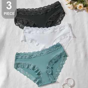 3PCS Women's Maternity Underwear Cotton Low Rise Panties Soft Pregnancy Underwear Breathable Ladies Panties Lace Trim Intimates