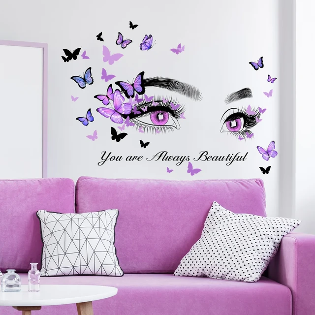 Autocollants Muraux En Pvc Avec Slogan Anglais, Série Violette D'yeux  Papillon, Décoration De Maison Auto-adhésive Pour Salon Et Chambre À  Coucher - Stickers Muraux - AliExpress