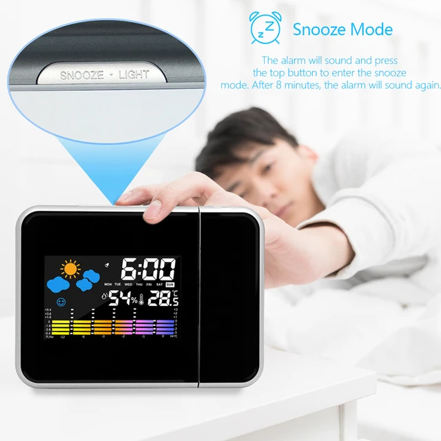 Smart Alarm Clock with Night Backlight Digital LED Projector Desk Table Thermometer Hygrometer for Home Living Room Bedroom 2