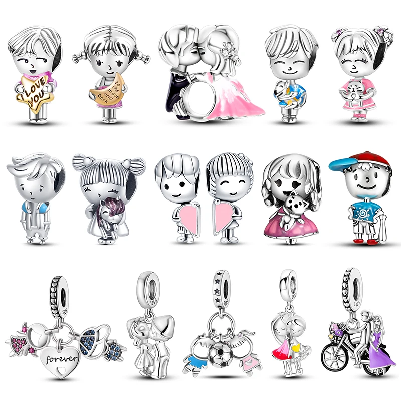 

Бусины-шармы из серебра 925 пробы для пар, мальчиков и девочек, подходят для Pandora, оригинальный женский браслет, подвеска из бисера, новинка 2023, DIY ювелирные изделия, подарок