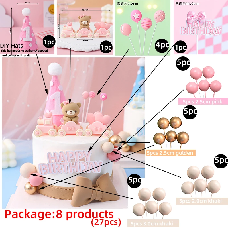 Lusso Palline Rosa Orso Babyshower Cake Topper Decorazione Torta Compleanno