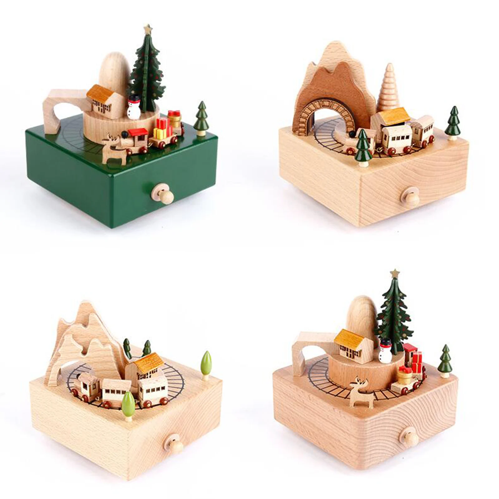 Carousel Musical Box Wooden Wind up Music Box DIY Crafts Christmas Decoration for Home Xmas New Year Decors Kids Gift