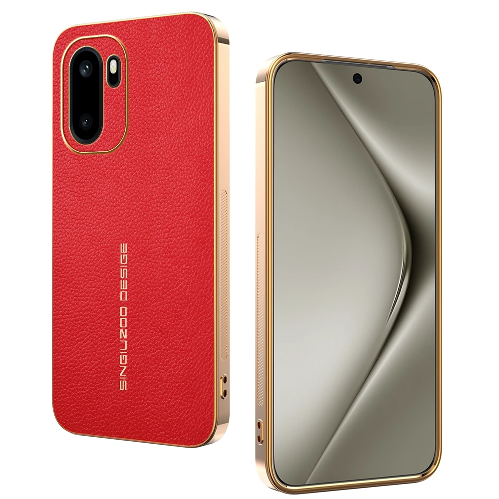Luxurious Lychee Leather Electroplated Frame Phone Case