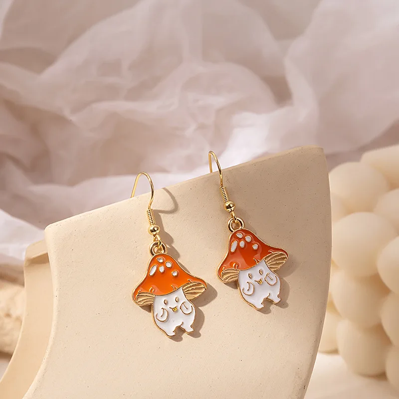 Yungqi Enamel Vegetable Mushroom Earrings For Women Girl Cartoon