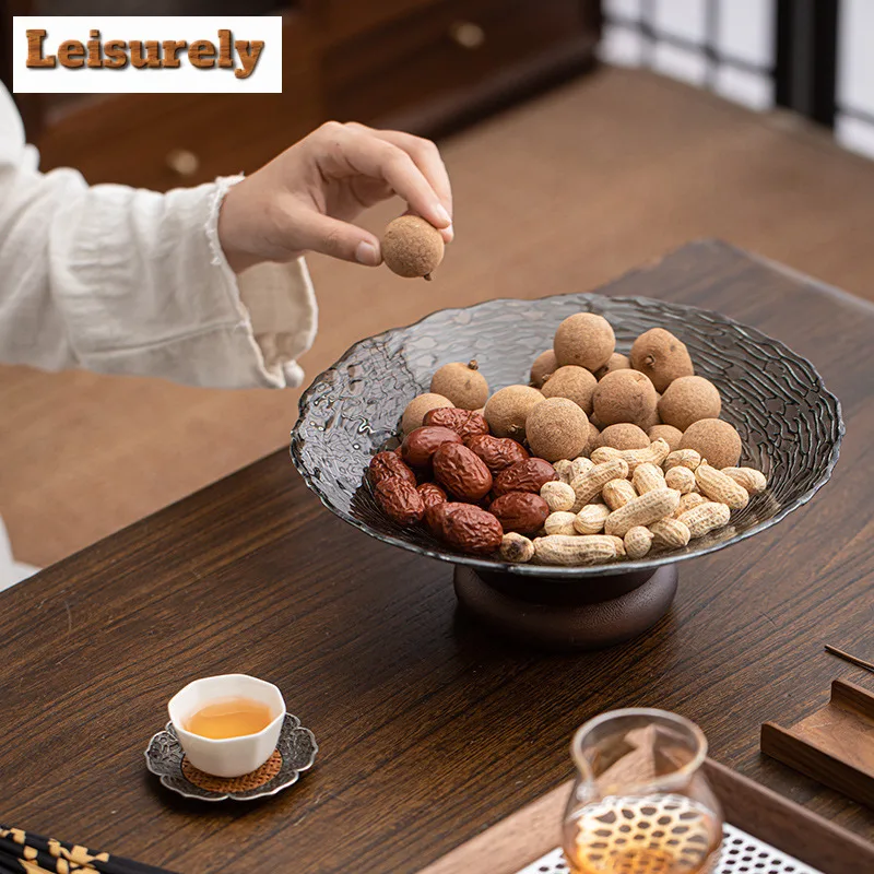 High-legged Ocean High Foot Glass Fruit Dishes Japanese Pastry Plate Dried Fruit Snack Plate Household Serving Tray Ornaments