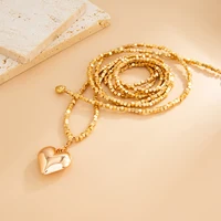KunJoe mode couleur or amour coeur pendentif collier femmes Vintage chaîne de perles Long collier pull chaîne bijoux accessoires 4