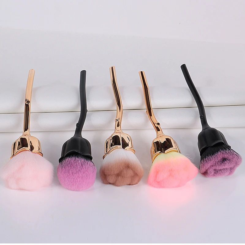 Flower Nail Brush For Manicure Rose Nail Art Brush Nail Accesories Tools Popular Round Small Gel polish Dust Cleaning Brushes 2