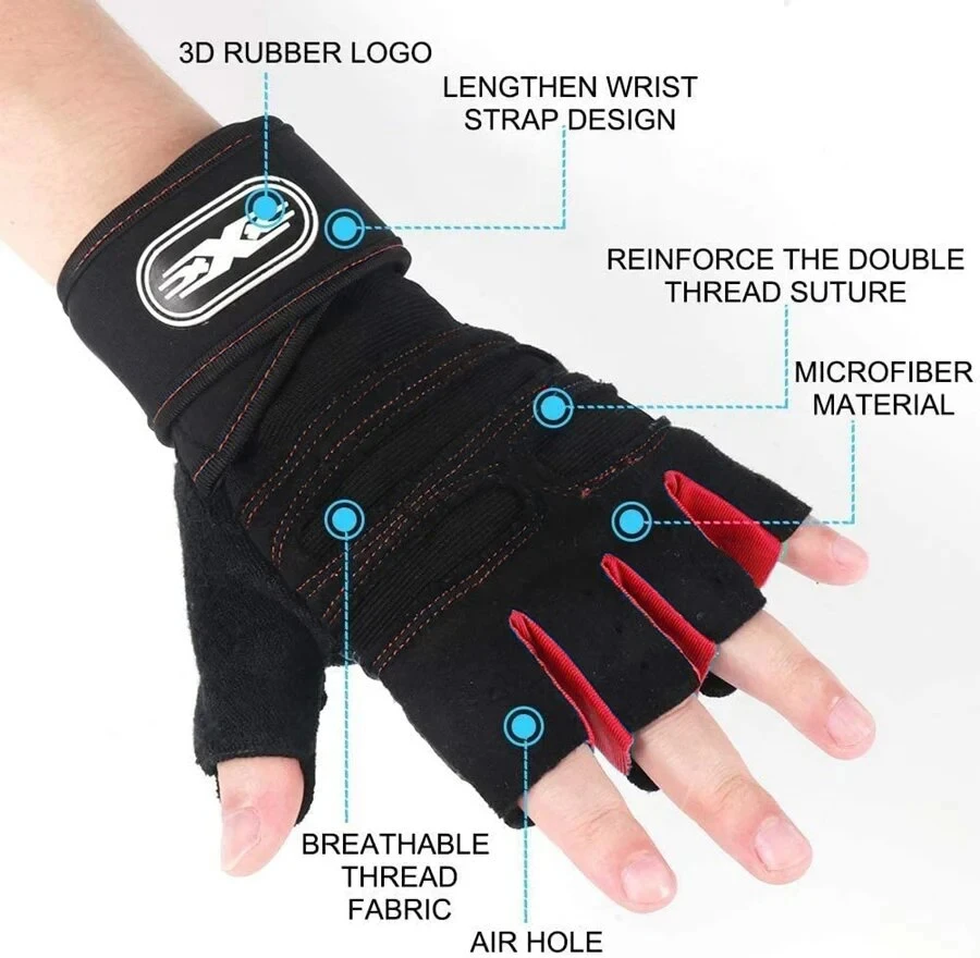 Fitness Half Finger Gloves Men Women Weight Lifting Gloves with Wrist Support Riding Non Slip Horizontal Bar Exercise Training 4