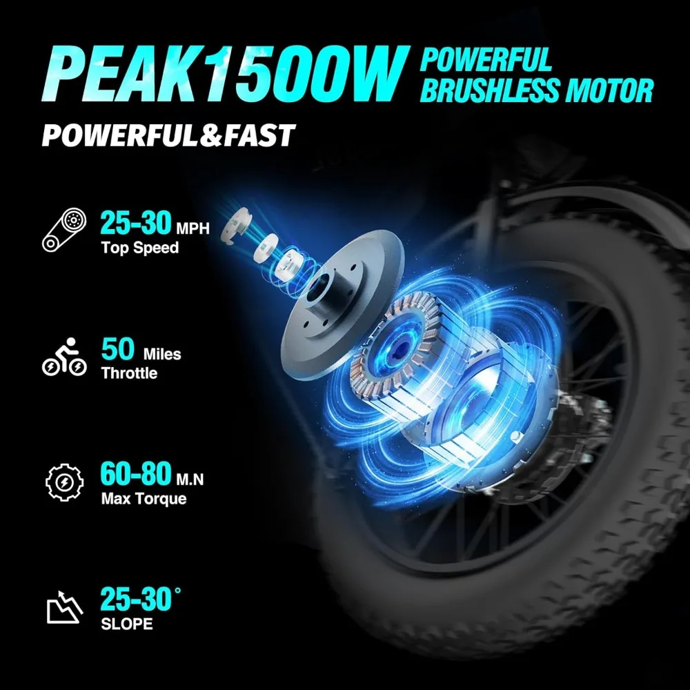 Electric Bike for Adults Q20，2000/1500W，37/30MPH,52V 40AH,48V/20AH E-Bike,30-180 Miles Electric Motorcycle，20"Fat Tire Dirt Bike 3