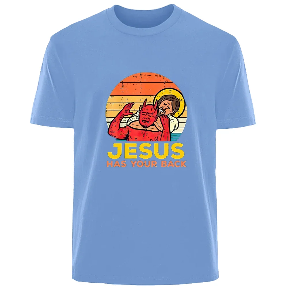 thumbnail image 1 of Camiseta de verano para hombre 100 % algodón con el mensaje "Jesús te apoyará", cómoda y transpirable, informal, para exteriores y calle, 1 of 5