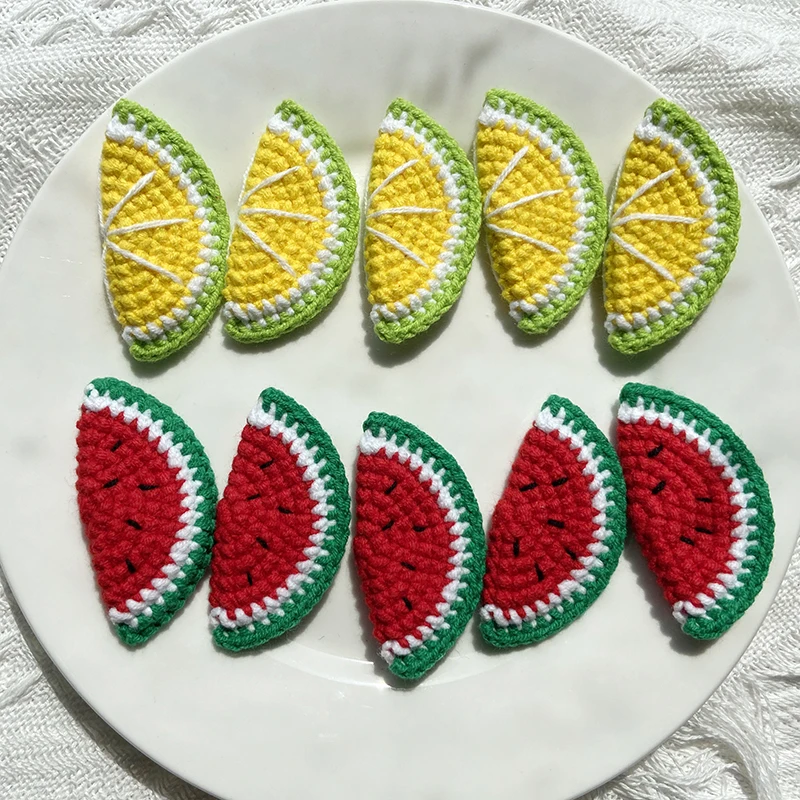 Sewing Tools Knitting Supplies Knitting Material Knitting Craft Supplies Knitted Keychain DIY Cotton thread Watermelon and Lemon kiwifruit 15PCS Crochet 5.2CM/2.05&Prime; Knitted Applique Penda Sewing Accessories