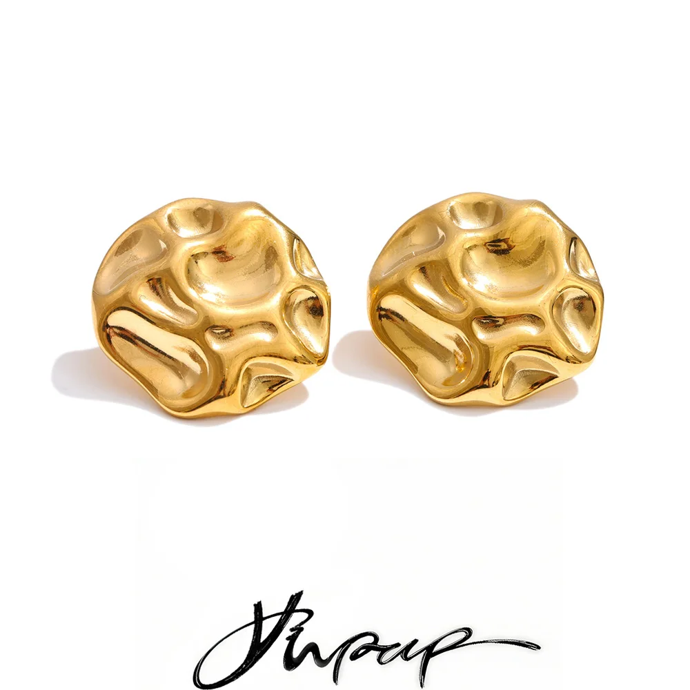 Yhpup Stainless Steel Hammer Metal Round Stud Earrings