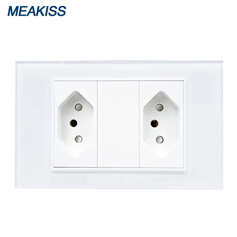 Бразильская розетка 2 гнезда стальная стеклянная панель фотоэлектрическая 10 А