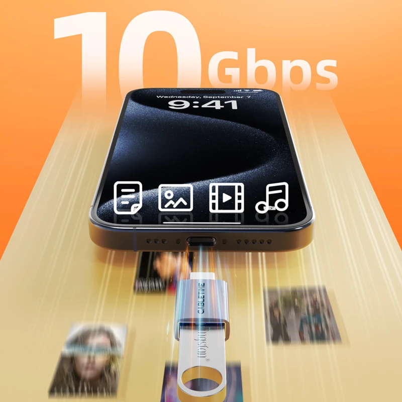 케이블타임 USB to Type C OTG 어댑터 10Gbps 2세대 고속 데이터 전송 USB C(수) to A(암) 아이폰 16 아이패드 맥북 프로용