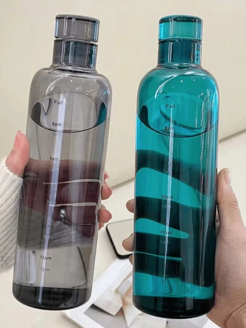 500ml/16.9oz clear white plastic sports water bottle Time marking leak-proof juice milk cup Portable children's school sports cu 4