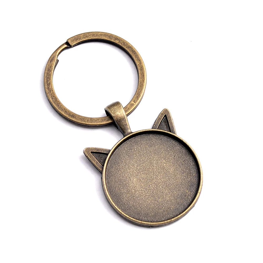 10pcs/lot Cabochon Blank Keychain 25mm Cat Pendant Base For Key Chain Pendant DIY Jewelry Making Handmade Crafts Accessories