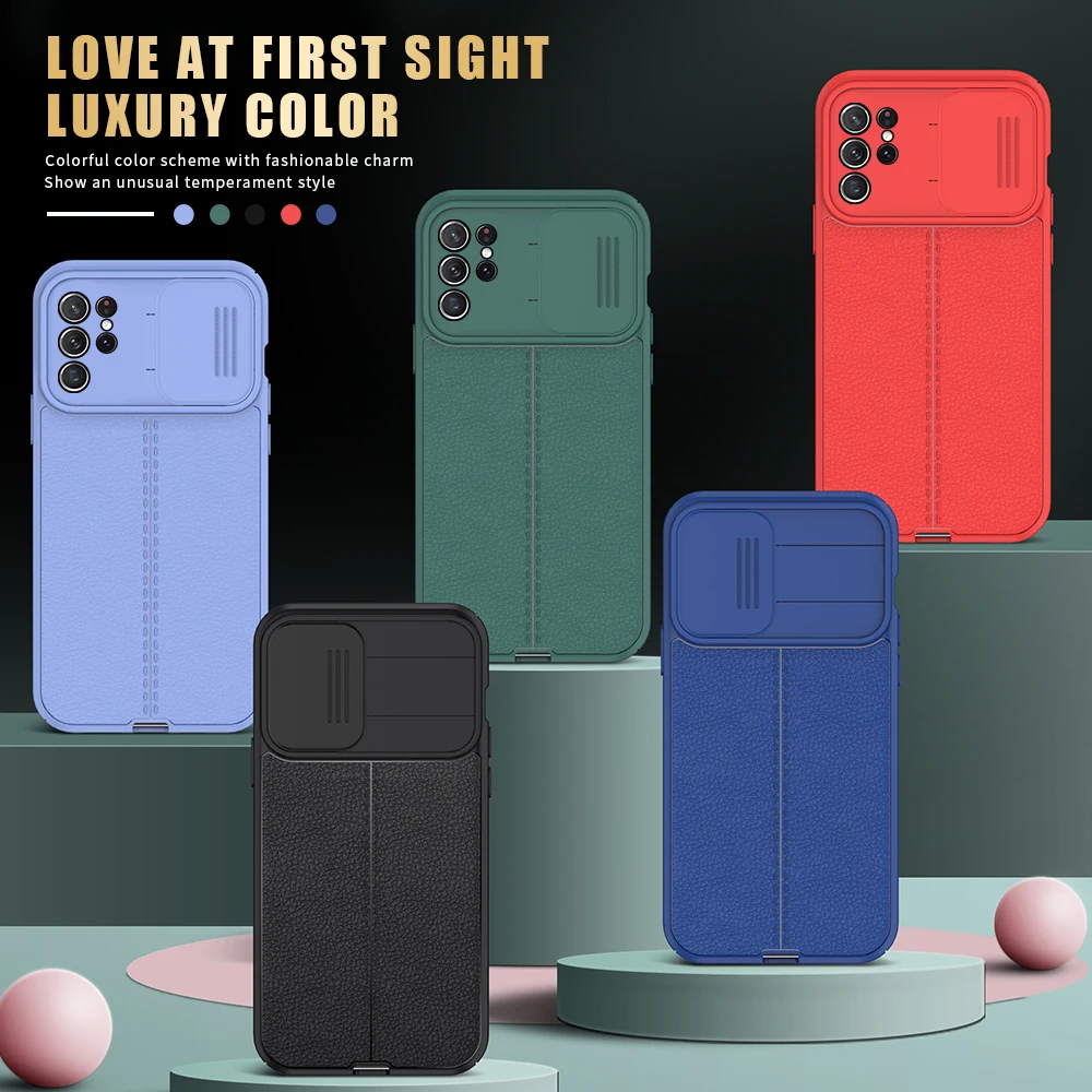 Lychee Pattern Leather Case For Samsung Galaxy S22 S21 Ultra S 21 S21ultra S22 S21 Plus S 21 20 FE Push Camera Protector Shell cheap galaxy s22+ case