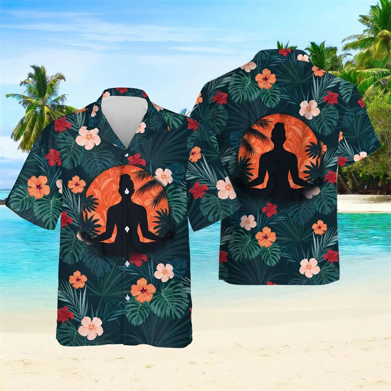 Fashion Sport Do Yoga 3D Printed Shirts For Men Clothes Meditation Beach Shirt Harajuku Hawaiian Lapel Blouse Kids Short Sleeve 2