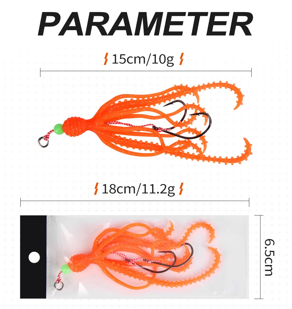 WEIHE 1 Stück/5 Stück Weicher Oktopus-Köder Mini-Tintenfisch mit Haken 15cm 10g Meeresfischen Oktopus-Köder TPE Fischköder – Detail 6