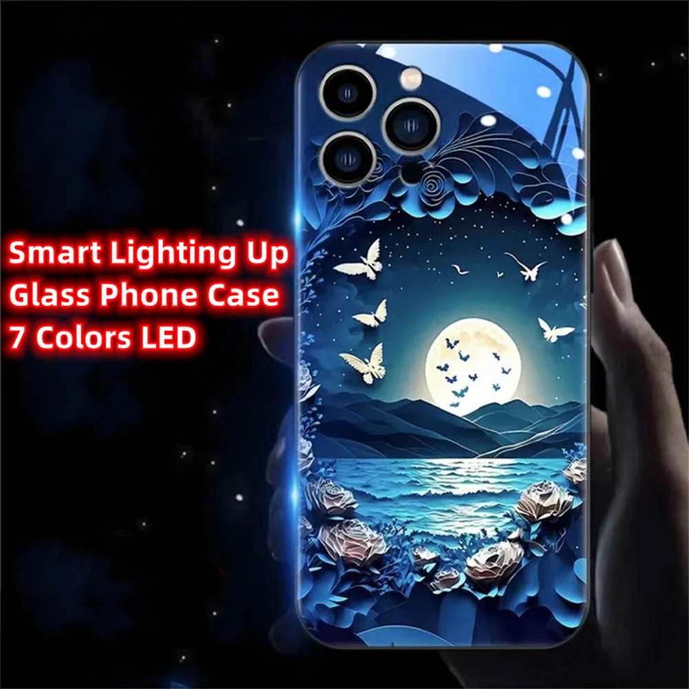 

Butterfly Moonlight Voice Sensing LED Light Up Glowing Luminous Phone Case For Samsung S24 S23 S22 S21 S20 FE Note 20 Plus Ultra