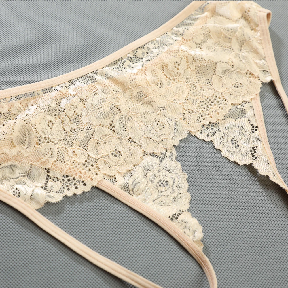 1piece Women's Panties Sexy Lace Hollow Out Thong Lingerie Open Crotch Underwear Lady's Crotchless Women Panties Female Underwear Lace Panties Womens Underwear