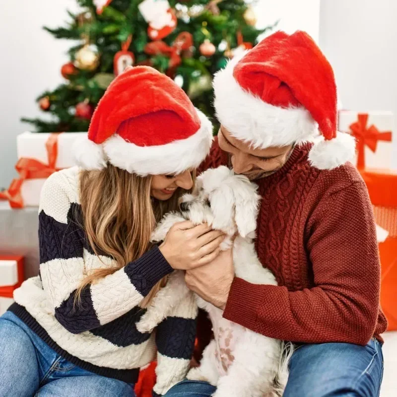 Thickened Plush Christmas Hat Adults Kids Soft Velvet Santa Claus Caps Hats Xmas New Year Festival Party Decor Gitfs 5/1PCS