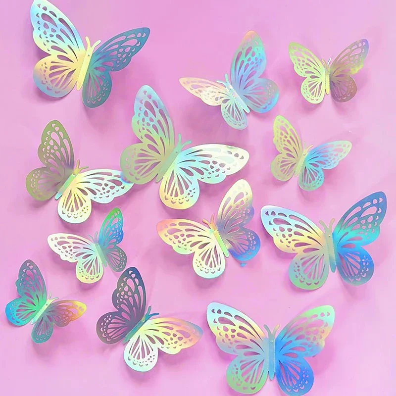 Folding Rose Gold Butterfly Cake Toppers 12pcs/set Illusion Butterflies Holiday Party Decoration Supplies