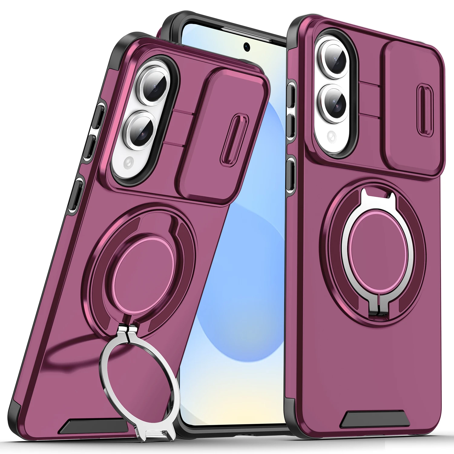 Heavy Duty Shockproof Armor Case with Slide Camera Lens Cover, Built-in Stand & Magnetic Car Mount