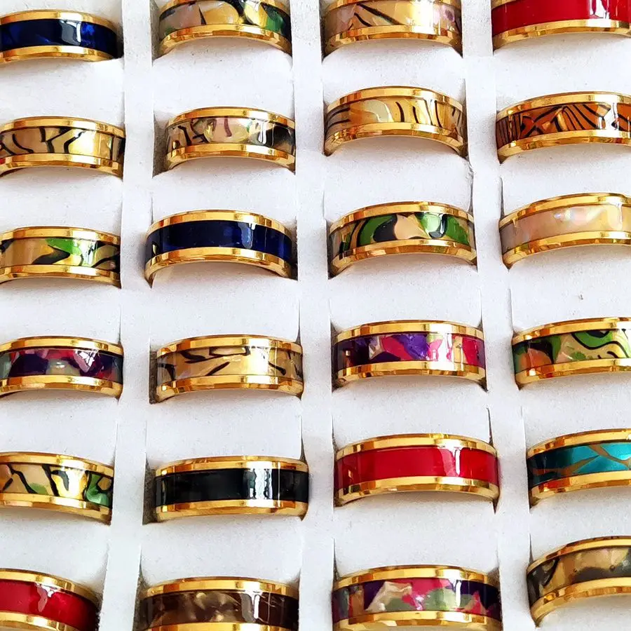20pcs/lot Black Blue Quality Stainless Steel Bright Shell Band Ring Men Wedding Rings Women Party Jewelry 2