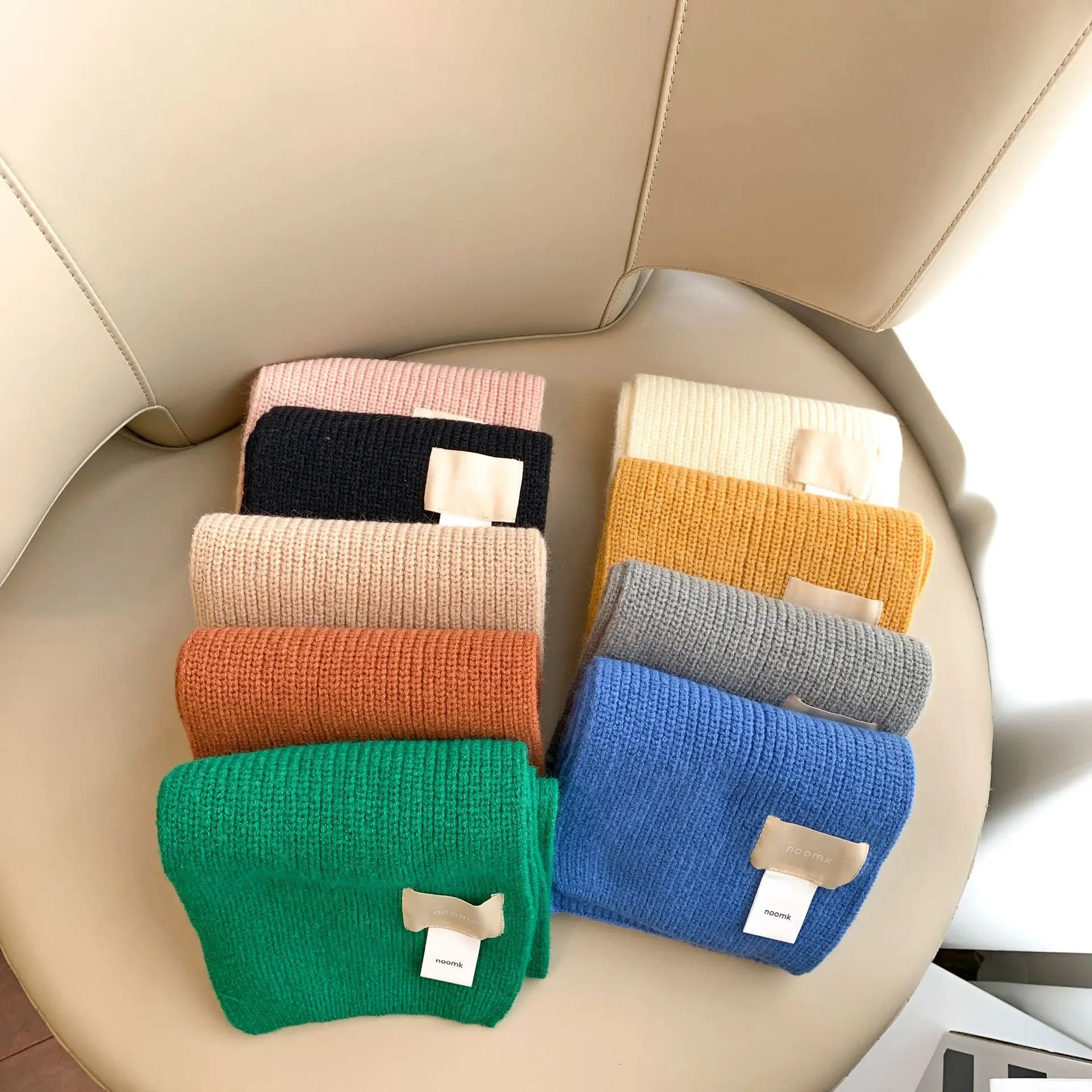 

Winter Unisex Baby Scarf Letter Labeling Multi Solid Color Knitted Scarf Kids Boys Girls Wool Rectangle Scarf Baby Accessories