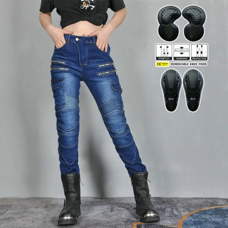 Motorcycle Pants Motorcycle Jeans Double Zipper Metal Style Motocross Moto Trousers Men Women Outdoor Riding With Protective Gear