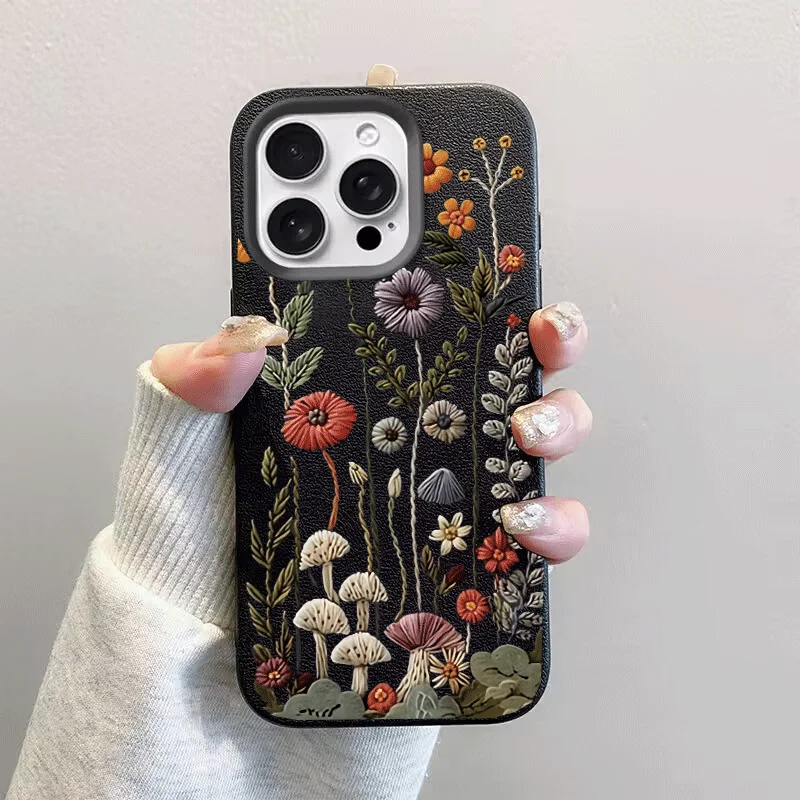 Floral Leather Texture Phone Case Cover