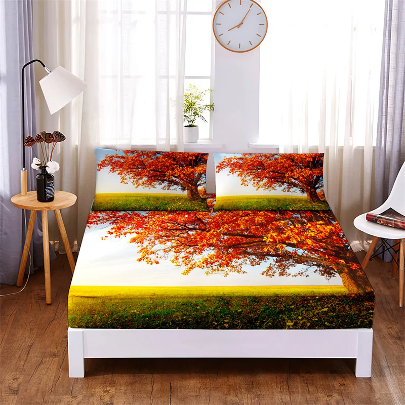 

Forest Scenery Bedding Fitted Sheet Four Corners with Elastic Band Sheets Bed Cover Set Bedroom Bed Set Sheets Queen Bedding Set