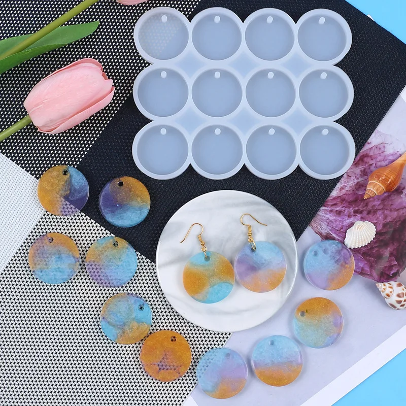 8/12 Stück runde ovale Anhänger Harzform Diy Kristall Epoxy Ohrring Charms Silikonform für Schmuckherstellung Schlüsselanhänger Tag Casting – Detail 6
